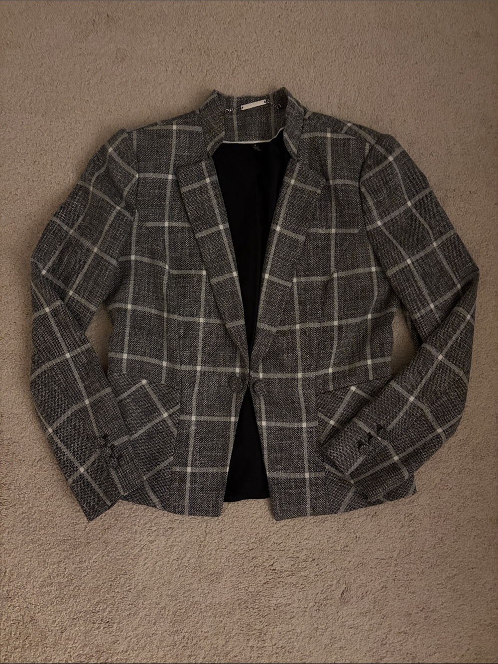 White House Black Market Gray Plaid Single-Button Blazer